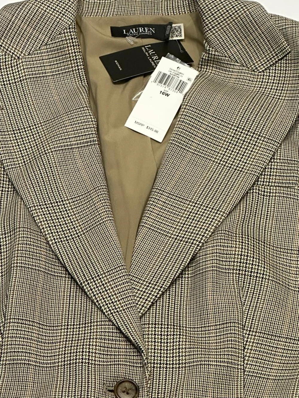 NWT Ralph Lauren Tan and Black Plaid Single-Button Blazer - Picture 3 of 11